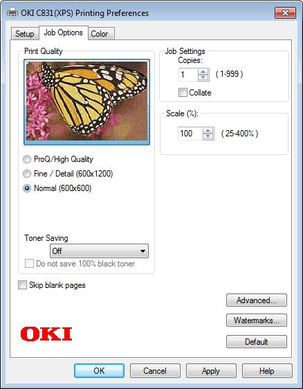 Windows XPS-tulostinajuri [Asennus] (Setup) välilehti Media (Media) Viimeistelytila (Finishing Mode) Suunta (Orientation) 2-puolinen tulostus (Duplex) (2-Sided Printing (Duplex)) Ajurin asetukset