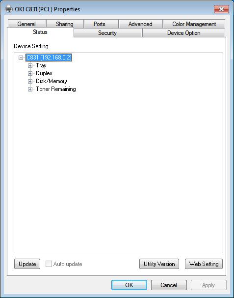 Windowsin apuohjelmat Network Extension -laajennuksen käyttö Network Extension -laajennuksessa voit tarkastaa asetukset ja valinnat. 2 Valitse [Tila]-välilehti. 3 Klikkaa [Päivitä]. 4 Klikkaa [OK].
