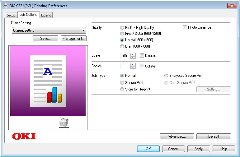 Windows PCL-tulostinajuri [Asennus] (Setup) välilehti Ajurin asetukset (Driver Setting) Preview (Preview) Size (Size) Lähde (Source) Paino (Weight) Viimeistelytila (Finishing Mode) Suunta