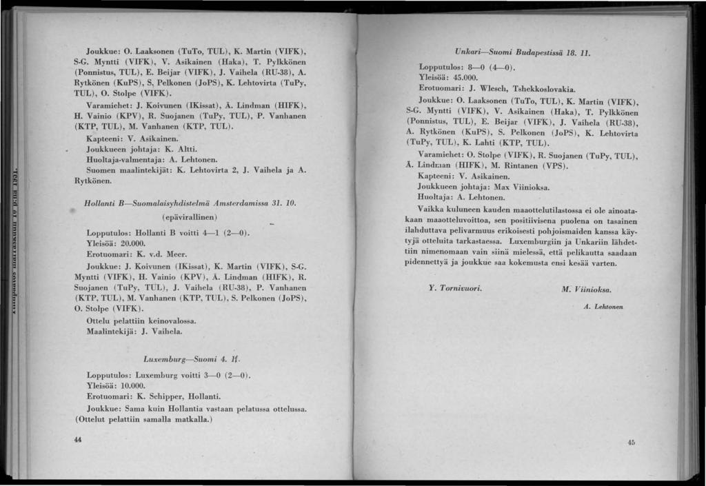 Joukkue: O. Laaksonen (TuTo, TUL), K. Martin (VFK), S-G. Myntti (VFK), V. Asikainen (Haka), T. Pylkkönen (Ponnistus, TUL), E. Beijar (VFK), J. Vaihela (RU-8), A.