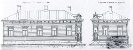 (Kuva: Eero Troberg, Vapriikin kuvaarkisto) Tontilla aiemmin sijanneita rakennuksia: vasemmalla vuoden 1918 taisteluissa