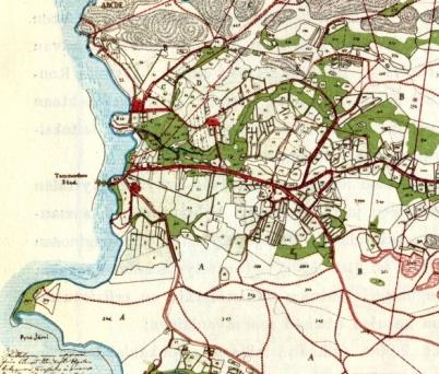 G. Walleniuksen mittaama Tammerkosken Jakokunnan rintamaasta vuodelta 1822 (kuva: Väinö Voionmaa, Yrjö Raevuori: Tampereen historia (1929 1935) / Tampereen kaupunki).