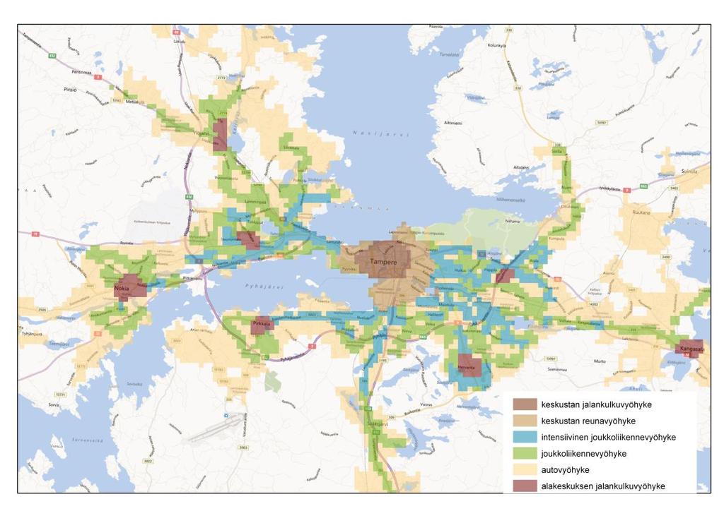 TAMPEREEN KAUPUNKISEUDUN JOUKKOLIIKENNEKÄYTÄVIEN KEHITTÄMISVAIHTOEHDOT 11 katuraitiotie lähijuna Bing Maps Road 2012 Kuva 8.