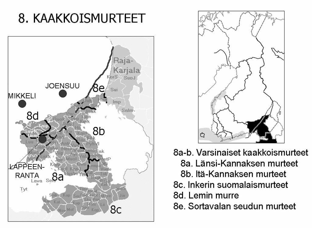 1. ITÄISIÄ PIIRTEITÄ Yleiskielen d:n edustus kato pata : paas, kaheksan ja siirtymääänne j, v tai h: pijettii 'pidettiin', juuva 'juoda', saaha 'saada' Dentaalikonsonanttien liudennus ol' 'oli',