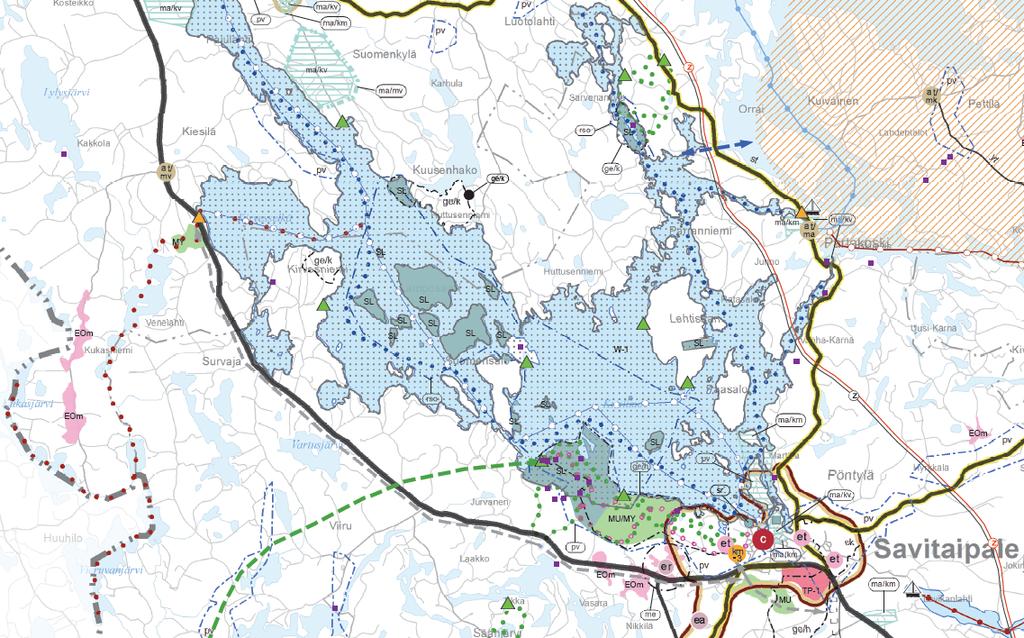 Savitaipaleen kunta Selstus 3 1.3.3 Yleiskaava 1.3.4 Asema- ja ranta-asemakaavat Ote vahvistetusta maakuntakaavasta Kulimn alueelta Kaakkis-Sumen ympäristökeskus n vahvistanut Kulimn sayleiskaavan 20.