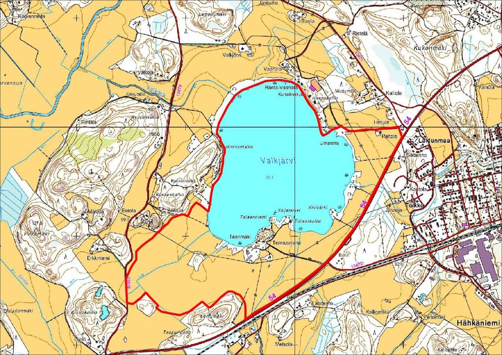 6) Kerääntymispeltojen ja järven rajaus. Kärkölän Valkjärvi. Mahdollisesti levähtäjäarvoiltaan tärkeä alue (kottarainen, töyhtöhyyppä ja pääskyt).