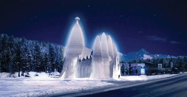 De ijskerk is qua vorm hetzelfde als de Sagrada Familia, maar heeft niet dezelfde uiterlijke decoraties.