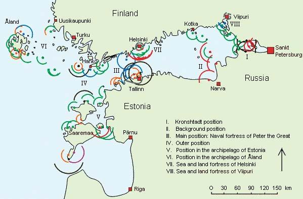 56 Kotlin. Verder werden zware kanonnen opgesteld langs de Estische- en Finse kust in het meest smalle deel van de Finse Golf.