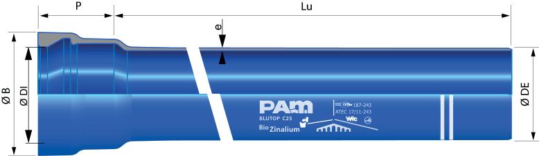 BLUTOP- PAINEPUTKIJÄRJESTELMÄ PUHDAS VESI BLUTOP-PUTKI Putken ulkopinnoite: BioZinalium 400 g/m2 + epoksi 100 μm Putken sisäpinnoite: Ductan 300 μm BLUTOP putki DN Lu