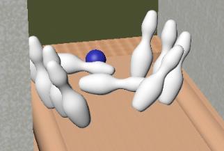 20 niiden liikkeeseen vaikuttaa myös se, ottavatko ne seiniin tai lattiaan. (Kuva 18). (Autodesk 2016.) Kuva 18. Keilapallon osuma.