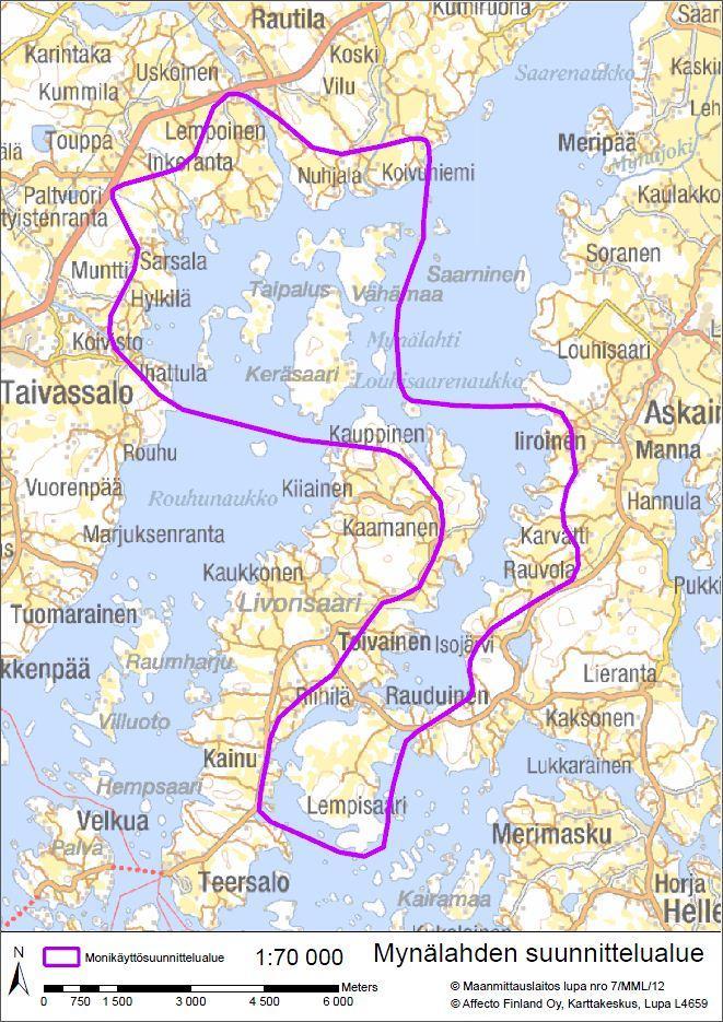 Suunnittelualueen valinta Mynälahti on laaja rehevöitynyt lahti, liian laaja suunniteltavaksi kerralla Ruovikoita on runsaasti maa- ja vesialueella Monimuotoinen