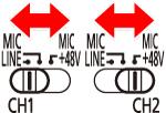 AsetahalutunkanavanAUDIOIN9kytkinasentoon<EXT>. 3.AsetahalutunkanavanXLR9liitännänkytkinasentoon<MIC>.
