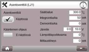 HUOLTO-OPS Kaikille piireille voidaan tehdä seuraavat asetukset: setus Kuvaus Esimerkki Käänteinen ohjaus sentoventtiilin säätösuunnan Off-asennossa jännitteen ollessa 0 V (on/off) vaihto säädin on