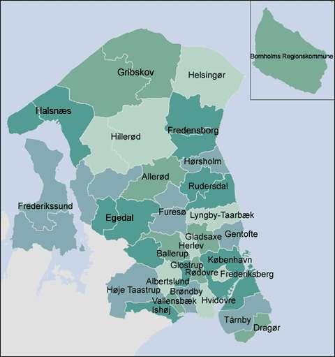 Joonis 4. Taani pealinnaregiooni kommuunid Regioonil on valitud 41 liikmeline regiooninõukogu (regionsradet) ja 13 liikmeline täidesaatev kommitee (Forretningsudvalget).
