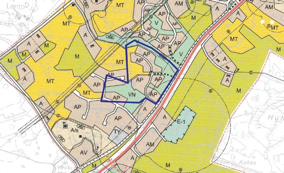 2001 Lohtajan kunnanhallituksessa, suunnittelualue on merkitty asuinpientalojen alueeksi (AP), lähiniityksi (VN), viher- ja/tai