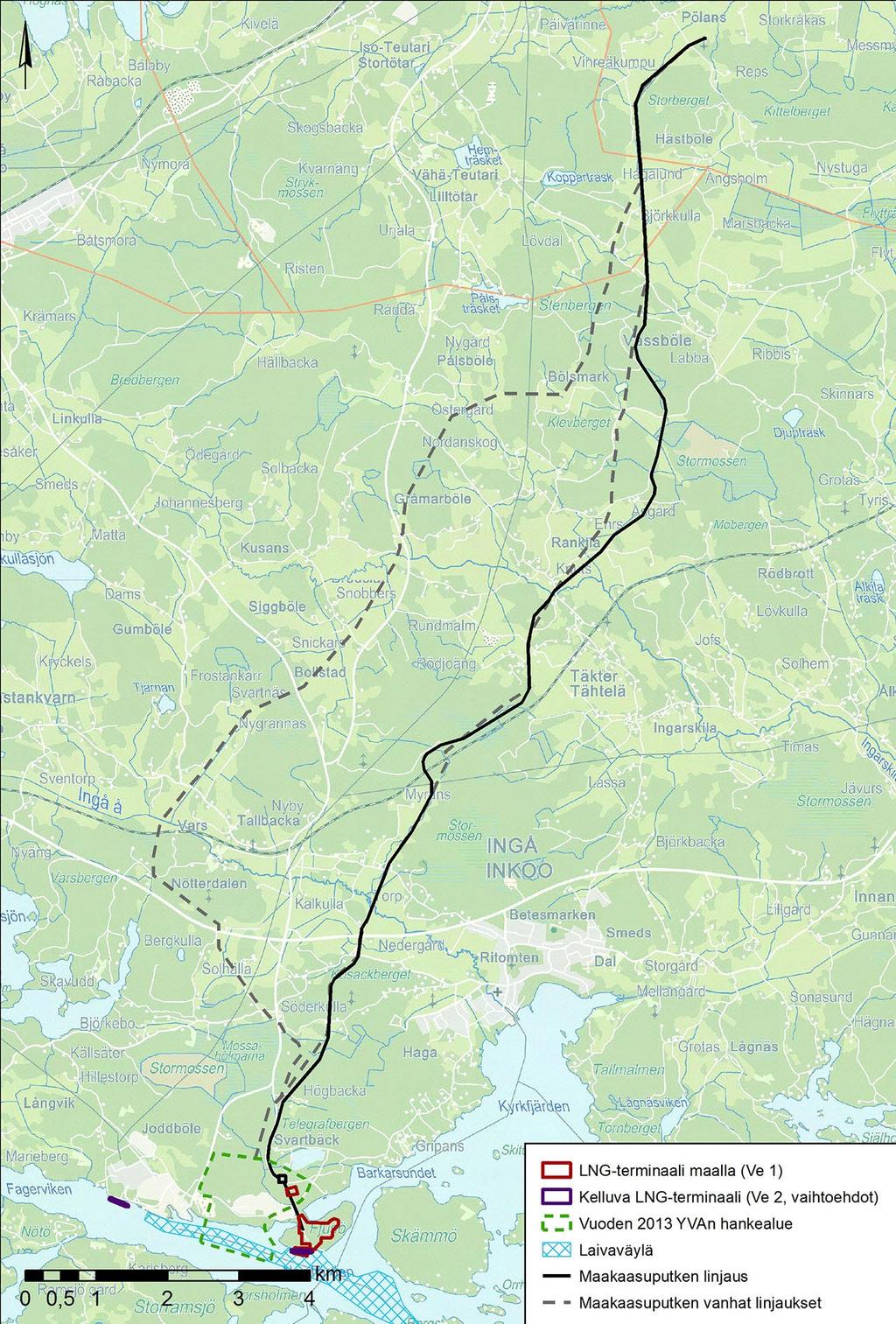 Finngulf LNG LNG-terminaali Inkooseen Kompressoriasema (Balticconnector) Hallinnolliset rakennukset (LNG-terminaali) Ve 2b Ve 2a