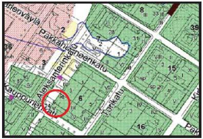 Oikea: Oulun vuoden 1705 kartta asemoituna Oulun nykyisen asemakaavan päälle (Ikonen & Mökkönen 2002, liitteet 3.2 ja 3.4).