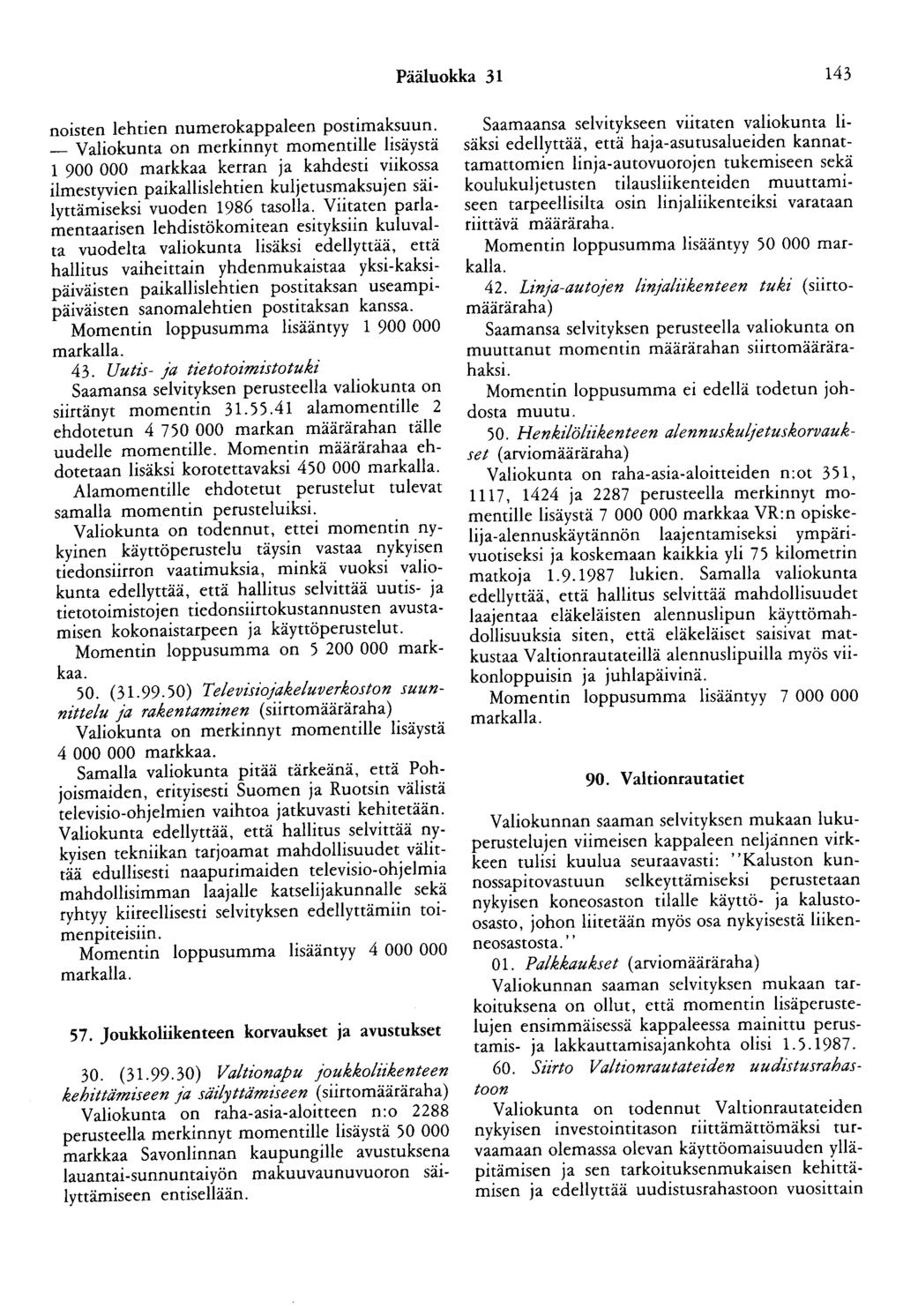 Pääluokka 31 143 naisten lehtien numerokappaleen postimaksuun.
