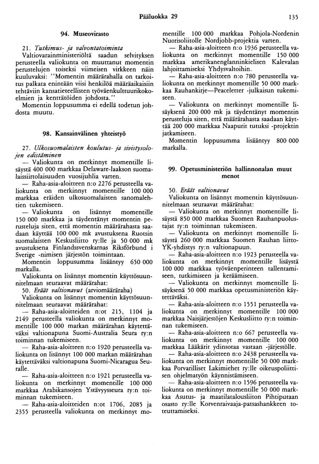 Pääluokka 29 135 94. Museovirasto 21.