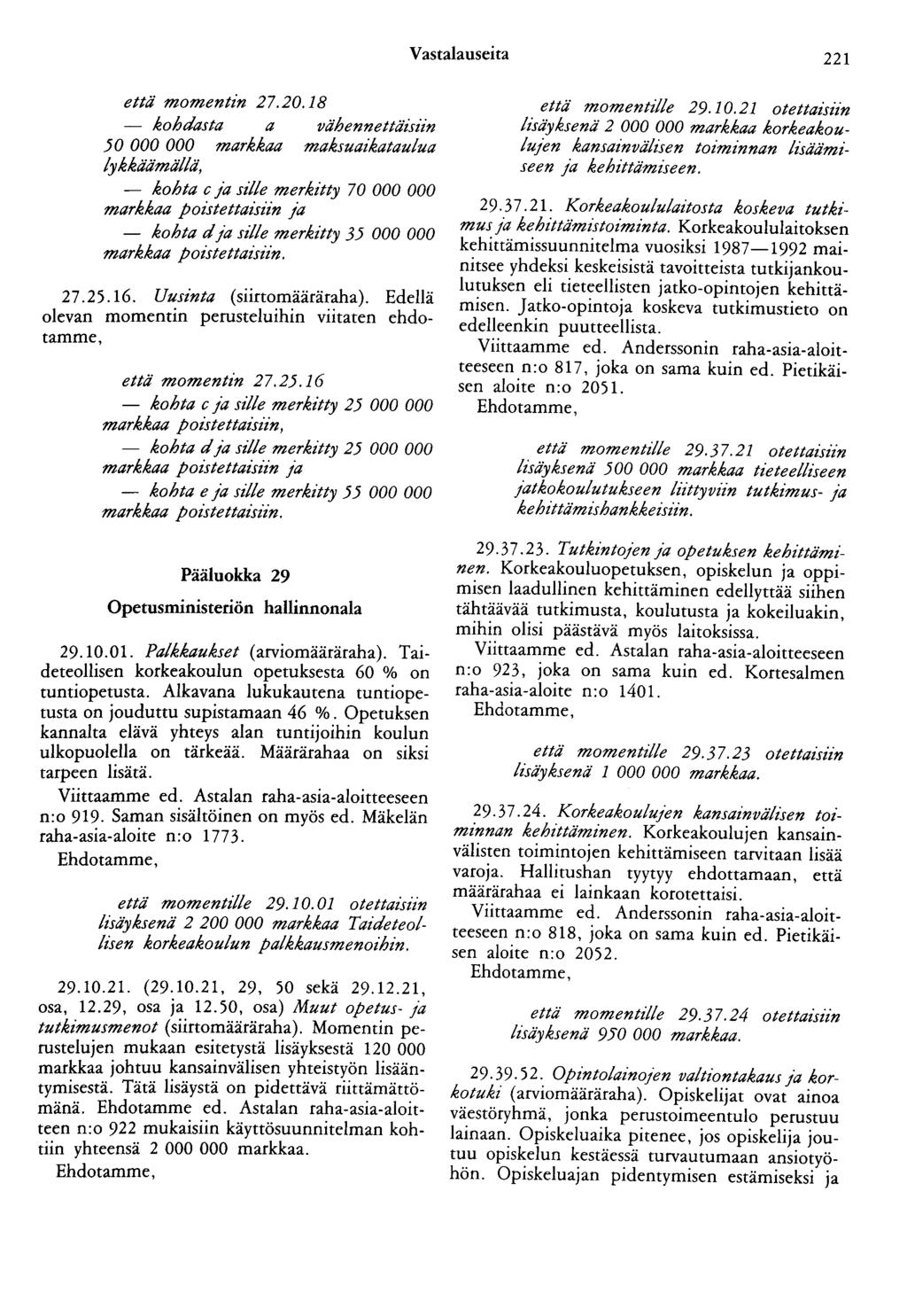 Vastalauseita 221 että momentin 27.20.