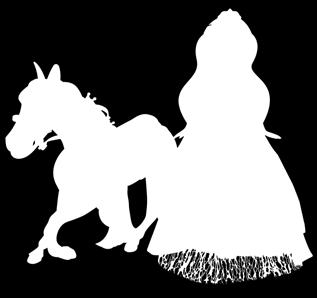 Talviprinsessa ja hevonen Lumenhohtoiseen mekkoon puetun talviprinsessan
