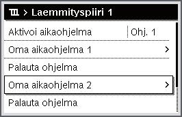Aktivoi aikaohjelma on valittuna. Asennetusta laitteistosta riippuen lämmityspiirin valinta on mahdollisesti tarpeellista. Tulos 6 720 809 475-16.1O Paina valintanuppia.