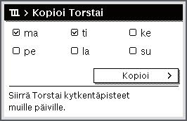 Päävalikon käyttö Käyttö Lämpötilan säätö aikaväliä varten Avaa valikko lämmityksen aikaohjelman mukautusta varten ( sivu 21). Käännä valintanuppia, jotta voit merkitä aikavälin käyttötavan.