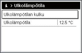 Laitteiston tietojen avaaminen Käyttö Ulkolämpötilan vaihtelutietojen avaaminen Kun aloitusvalikko on aktiivinen, paina info-painiketta infovalikon avaamiseksi.