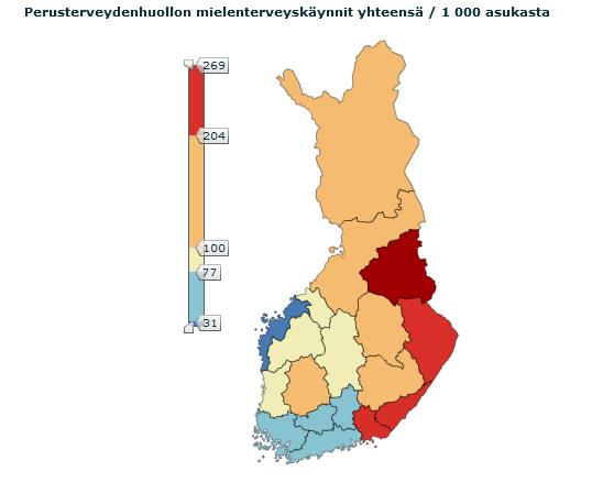 käyttökustannukset yhteensä Perusterveydenhuollon mielenterveyskäynnit yhteensä