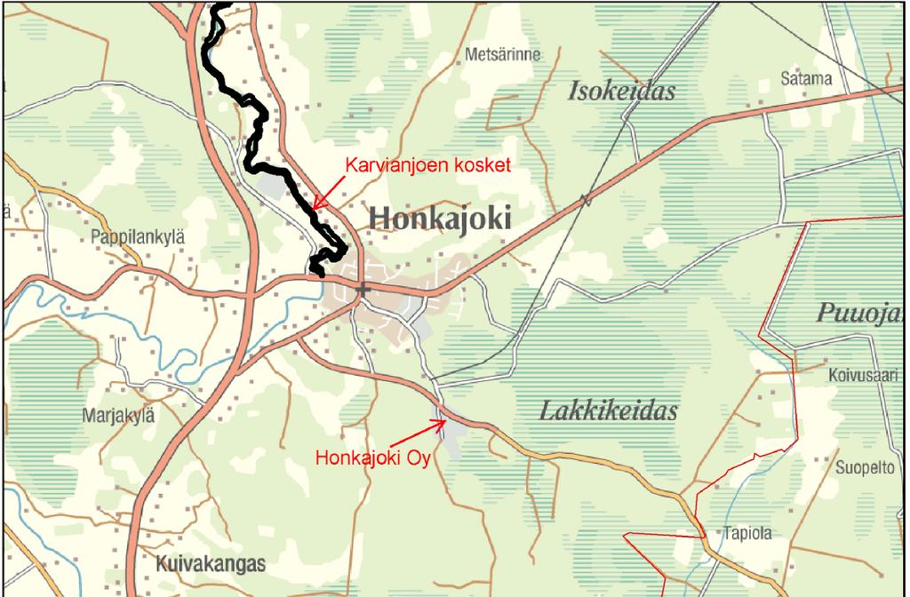 Kuva 5.5 Karvianjoen kosket Natura 2000 alue.