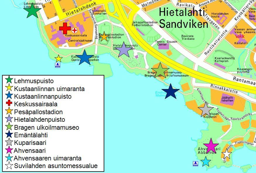 11 2.1 Hietalahden rantojen viheralueet Selvitysalueen (kuva 3) rannat ovat lähes kokonaan kaupungin viheraluekäytössä muodostaen merenrantapuistoja.