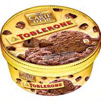 Carte d'or Toblerone Herkutteluhetken yksin tai ystävien kanssa kruunaa Carte d Or Toblerone hunajanmakuisella suklaajäätelöllä ja suussa sulavilla Toblerone-kolmioilla.