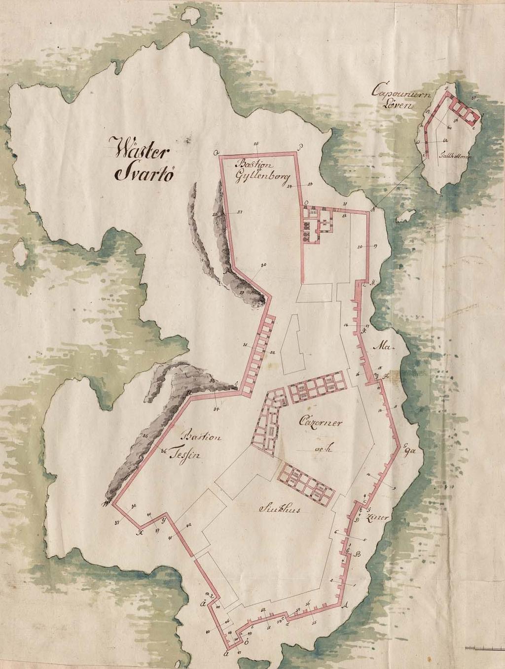 Kartta Länsi Mustasta vuodelta 1760.
