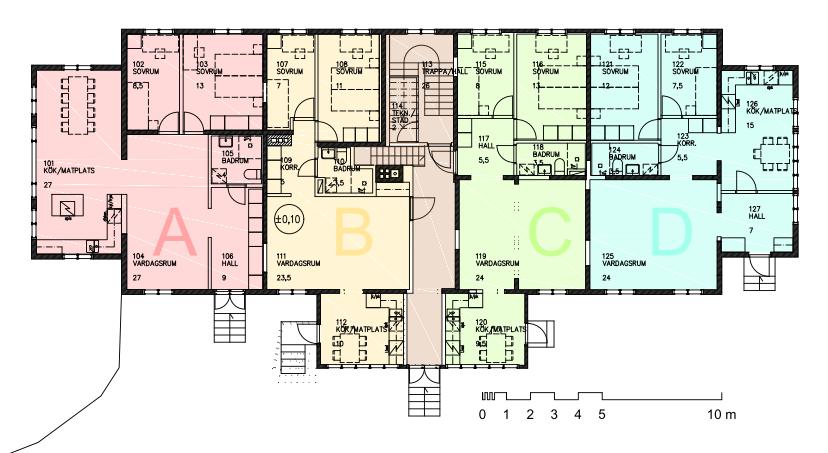 5 / 12 Kuva 4. Ote kohteen 1. kerroksen pohjapiirustuksesta. (Piir. nro. ARK-P3, PLANRITNING 1. VÅN, alustava 11.4.2017, Arkitektbyrå Kasper Järnefelt AB).