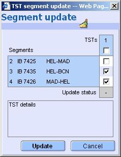6. Päivitä lentosegmentit hinnoitteluun Ota TST esille esim. -linkistä: Paina TST:n alaosassa olevaa Update segments painiketta. Valitse uusi lento hinnoitteluun ja poista vanha lento hinnoitteluista.