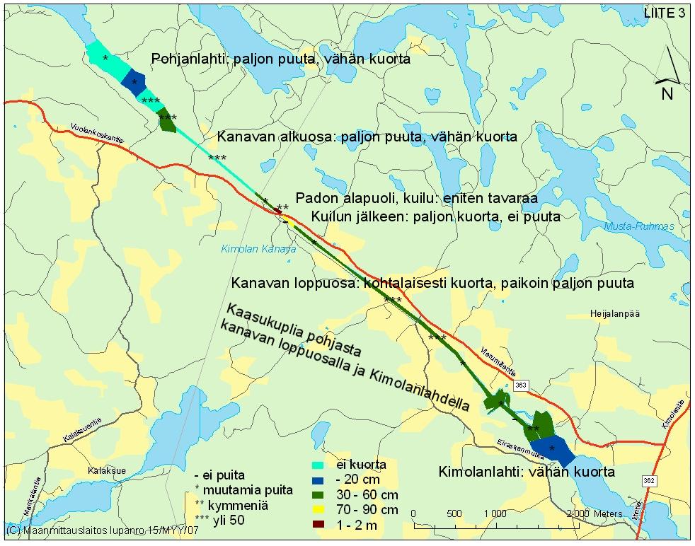 Kartta sukeltajan kuorijätehavainnoista