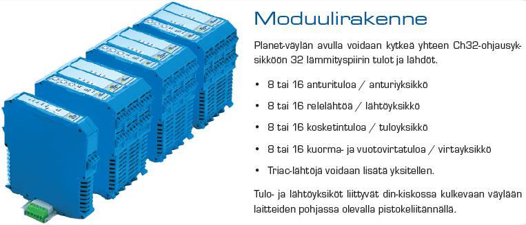 12 5.3.3 Laitteiden lähtöjen määrä Elset: Elsetissä on valittavissa 16-, 32-, 48- tai 64-kanavainen lämmityksen säätö- ja rajoitusjärjestelmä.
