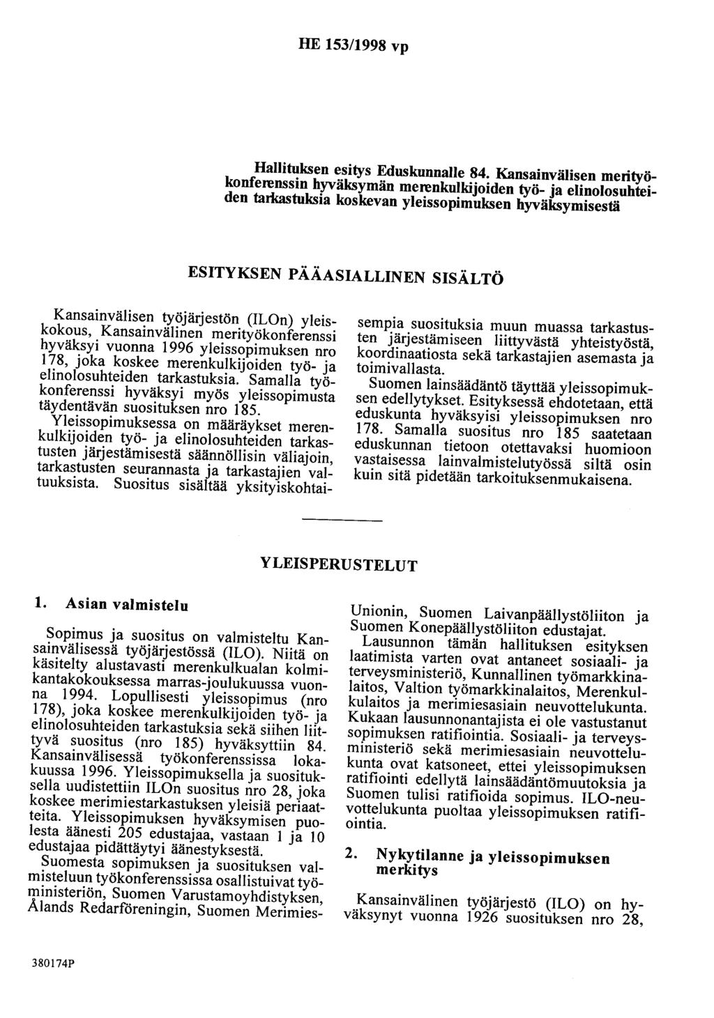 HE 153/1998 vp Hallituksen esitys Eduskunnalle 84.