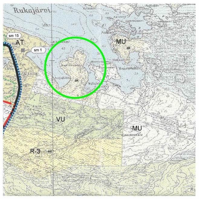 Kuva 12 Ote Rukan osayleiskaavasta Kuusamon kaupunginvaltuusto on 14.11.2016 76 ja uudelleen muotovirheen takia 13.12.2016 81 hyväksynyt koko kaupunkia koskevan Strategisen yleiskaavan.