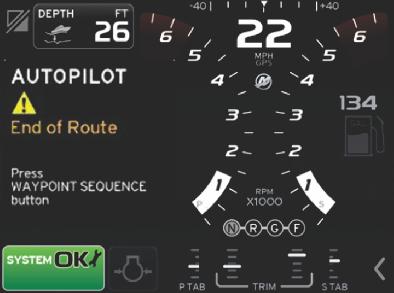 Osa 2 - Vesillä VesselView muuttaa näyttämänsä tiedot. 2. Jos kurssin muuttaminen seuraavaan matkapisteeseen on turvallista, kuljettajan tulee painaa WAYPOINT SEQUENCE (matkapistejärjestys) -painiketta matkapisteen kuittaamiseksi.