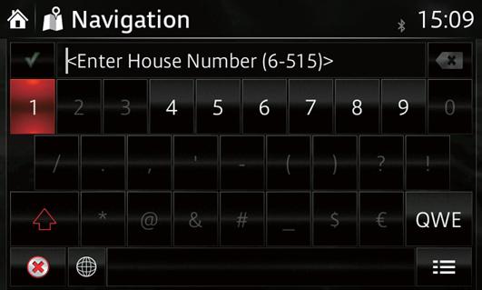 6. Kirjoita talon numero: a. Kosketa. b. Kirjoita talon numero. (Jos tarvitset kirjaimia, kosketa.) c. Hyväksy osoite koskettamalla.