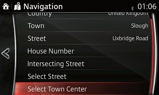 5. Sen sijaan, että kirjoitat kadun nimen, kosketa. Näin matkakohteeksi tulee valitsemasi kaupungin keskusta. 1 2 3 4 6. Valittu kohde näkyy näytössä.