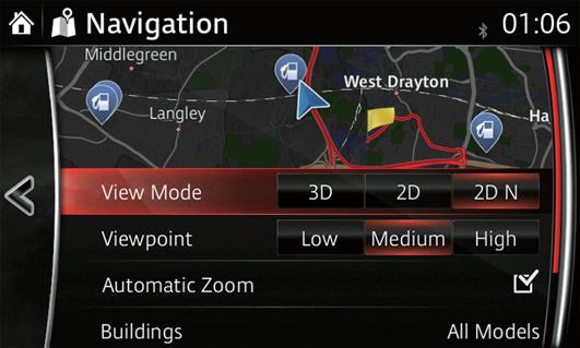 4.2.5 Kartta-asetukset Voit hienosäätää karttanäkymää tarpeidesi mukaan valitsemalla värit sekä päivä- että yökäyttöön, voit vaihtaa sinisen nuolen 3D-autoon, näyttää rakennusten 3D-mallinnukset,