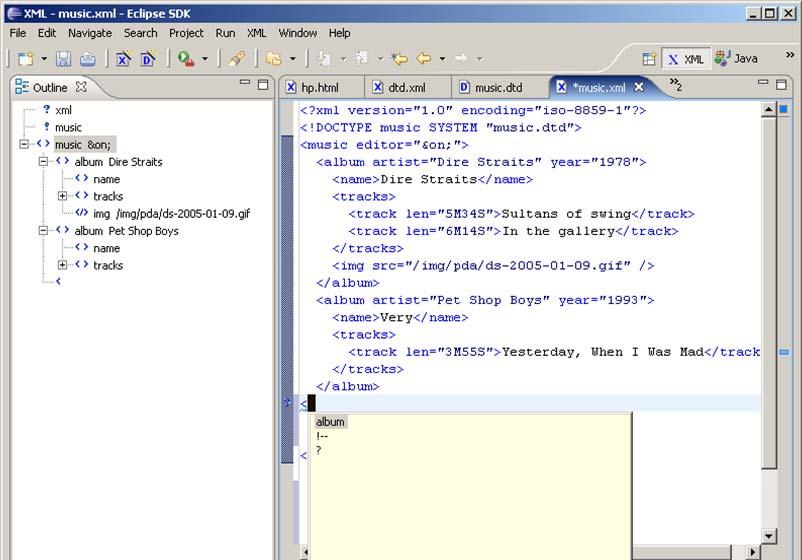 6.7 Editoriesimerkki: Eclipse & XML Buddy Suosittu & ilmainen kehitysympäristö Eclipse tarjoaa hyviä välineitä myös XML-editointiin yms.
