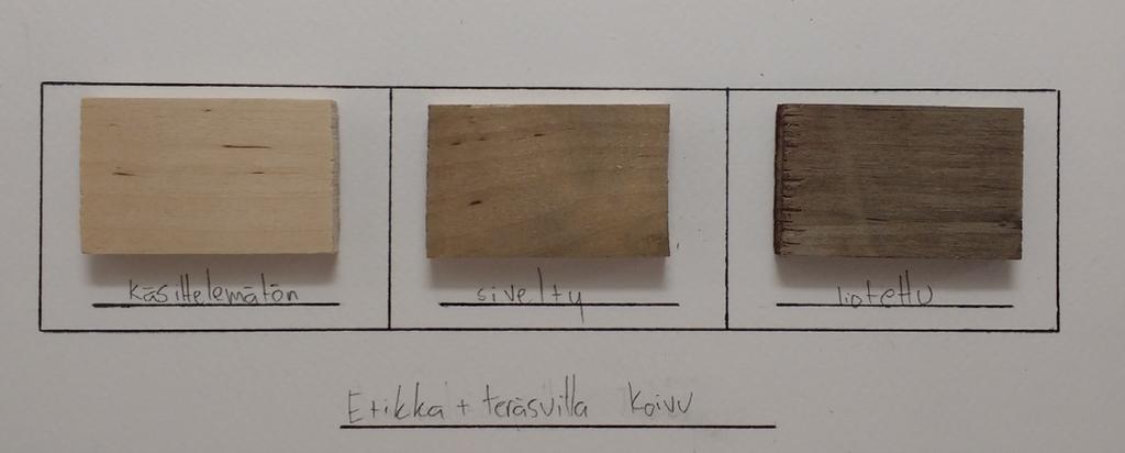 kloriitti. Sitruunamehu loi pientä sävyeroa puuhun, kun taas mineraalitärpätti hieman vaalensi puuta. 3.