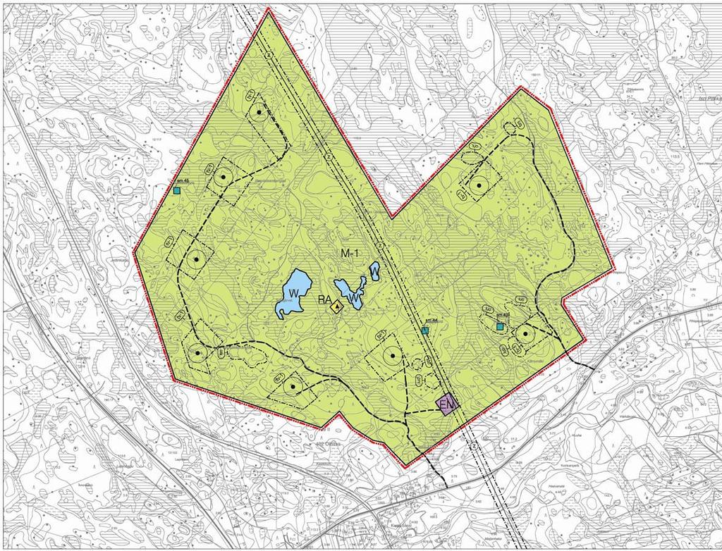 Kuva 8. Kaava-alueen eteläpuolelle sijoittuva oikeusvaikutteinen Olhavan tuulivoimapuiston osayleiskaava. 5 LUONNONOLOT 5.