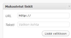 Ulkoasu -> Valikot -valikosta voidaan muokata valikkorakennetta muutenkin. Sivuja voidaan poistaa valikosta, tai alisivuja voidaan raahata muiden valintojen alle (Huom!