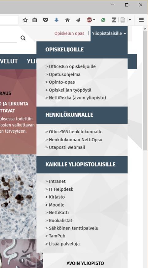 YLEISTÄ Palveluun kirjaudutaan selaimella joko yliopiston pääsivun kautta, tai osoitteessa outlook.com/student.uta.fi Tunnus on muotoa ab12345@student.