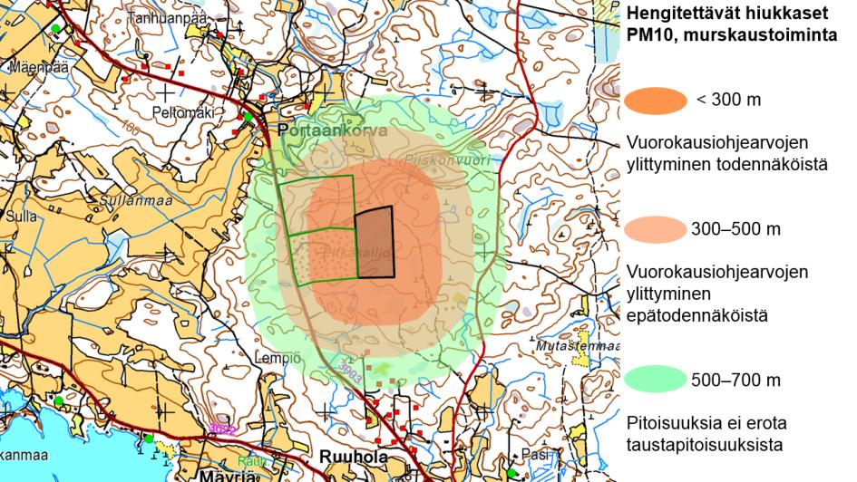 Kuva 58. Vaikutusvyöhykkeet Toivosen Soran hankealueella.