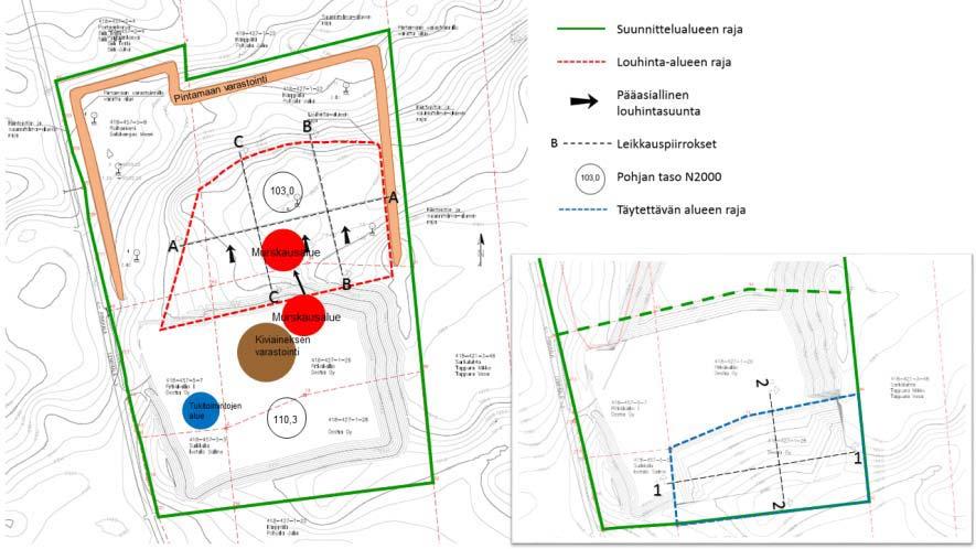 Destia louhii 1. lupakauden aluksi nykyisen toiminta-alueen pohjoisosat ja jatkaa sen jälkeen louhintaa laajennusalueen eteläosasta.
